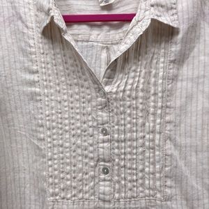 Shirt dress, white and tan, size L